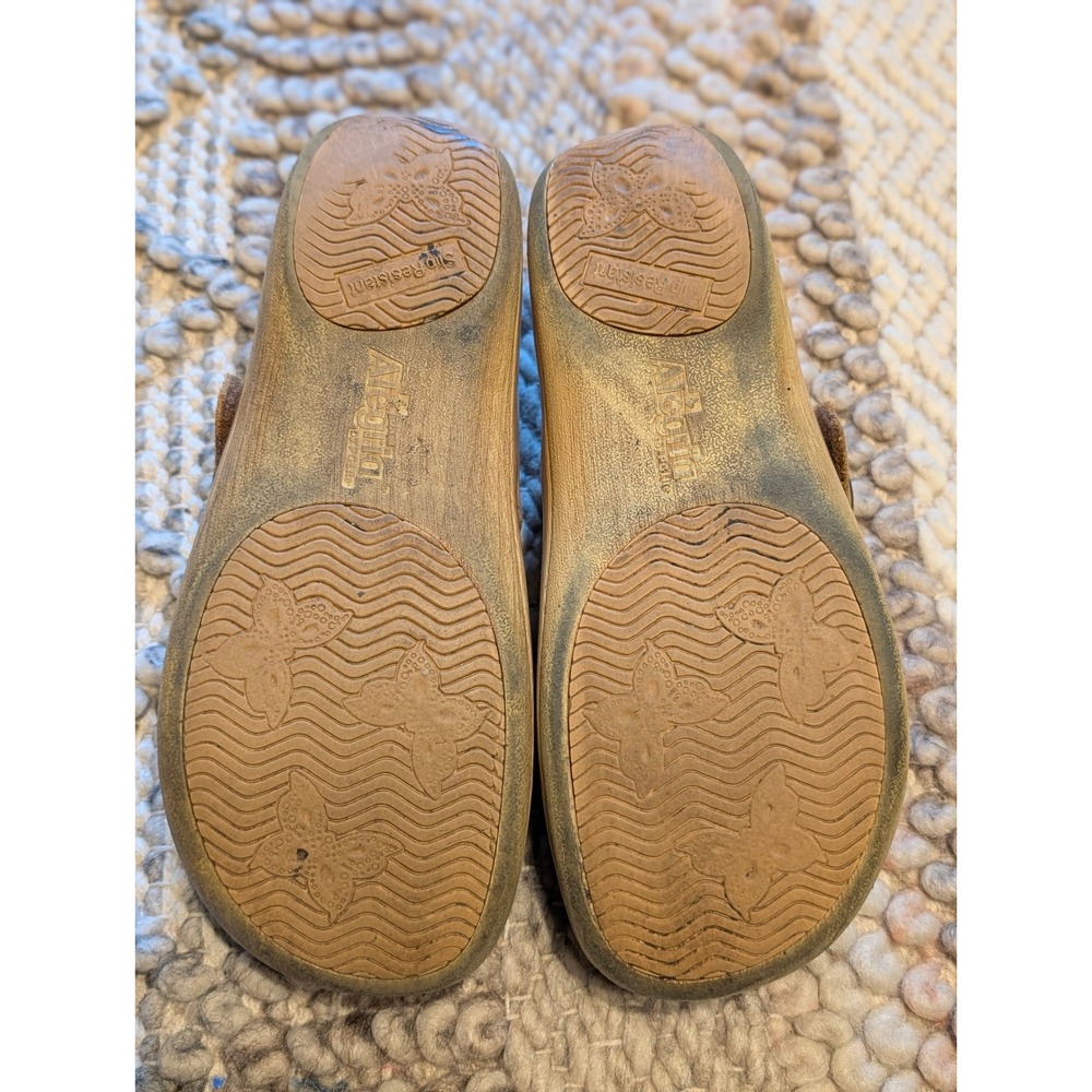 Alegria Kourtney Tan Leather Floral Embroidered Mary Jane Clogs Size 37 6.5 - Picture 5 of 9